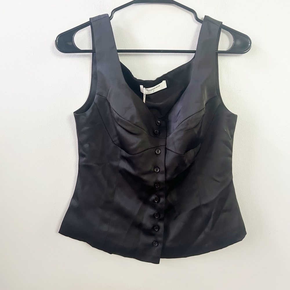 Commense black button‎ front tank top small